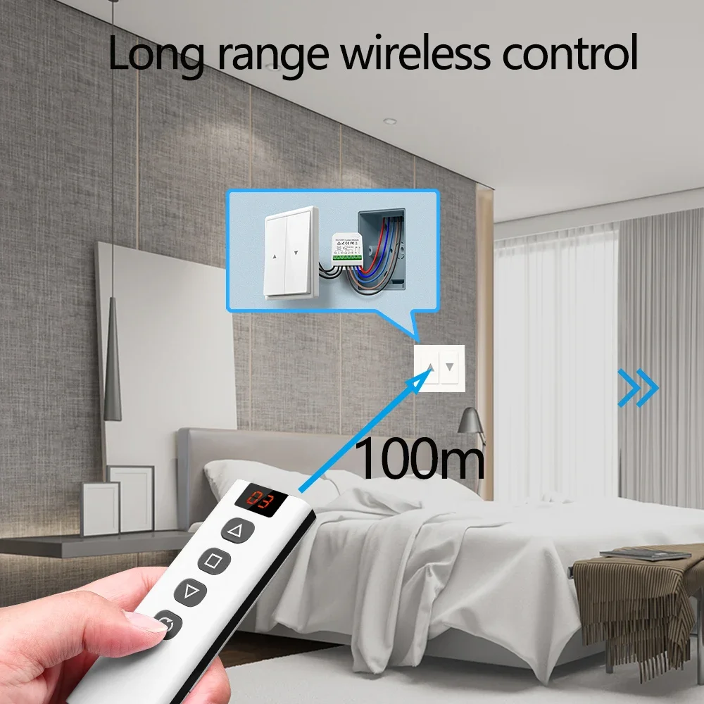 RF 433Mhz Electric Blind Curtain Switch with RF 5 Channels Remote for Electric Roller Shutter Curtain Motor Blinds for Windows