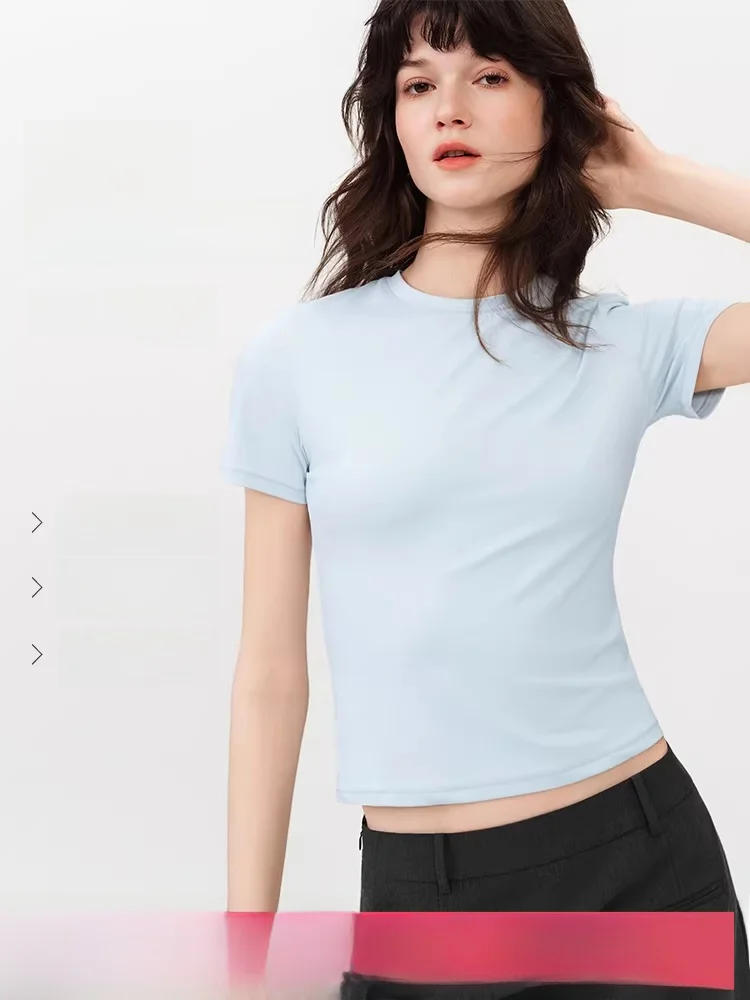 

Женская футболка Slim Fit с коротким рукавом, базовый стиль, эластичная, удобная, дышащая, летняя новинка Van Slane High Waist D...