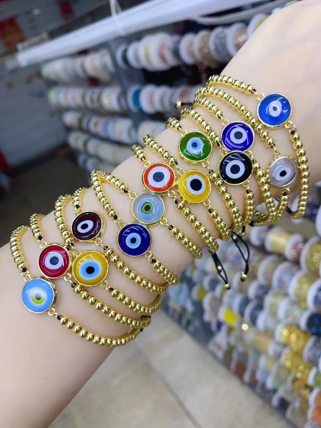 10pcs Cheap Jewelry Blue Color Ceramic Evil Turkish Eye 10mm Beaded Elastic Bracelets For Men and Women