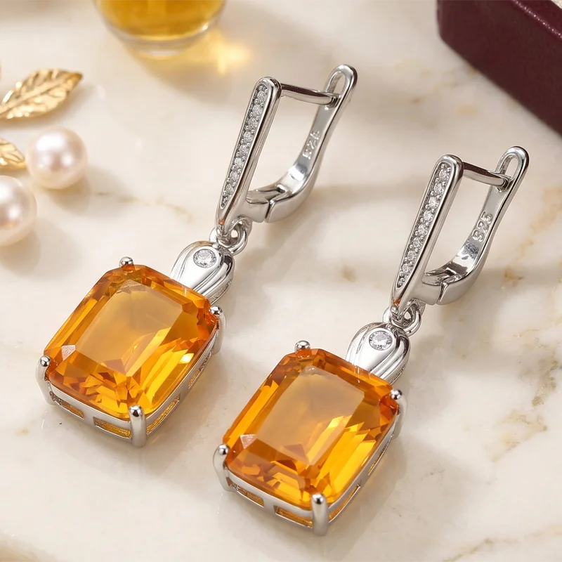 

37x11mm 8.1g Lovely Cute Pink Kunzite Golden Citrine Smokey Topaz Swiss Blue Topaz CZ For Woman's Silver Plated Earrings