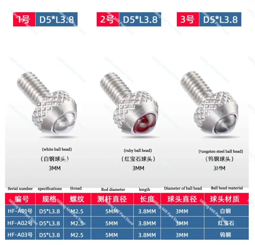 Indicador de porcentaje de marcador, cabezal de rubí Stylus, puntos de contacto, sonda de acero de tungsteno M2.5, cabezal de medición de altura