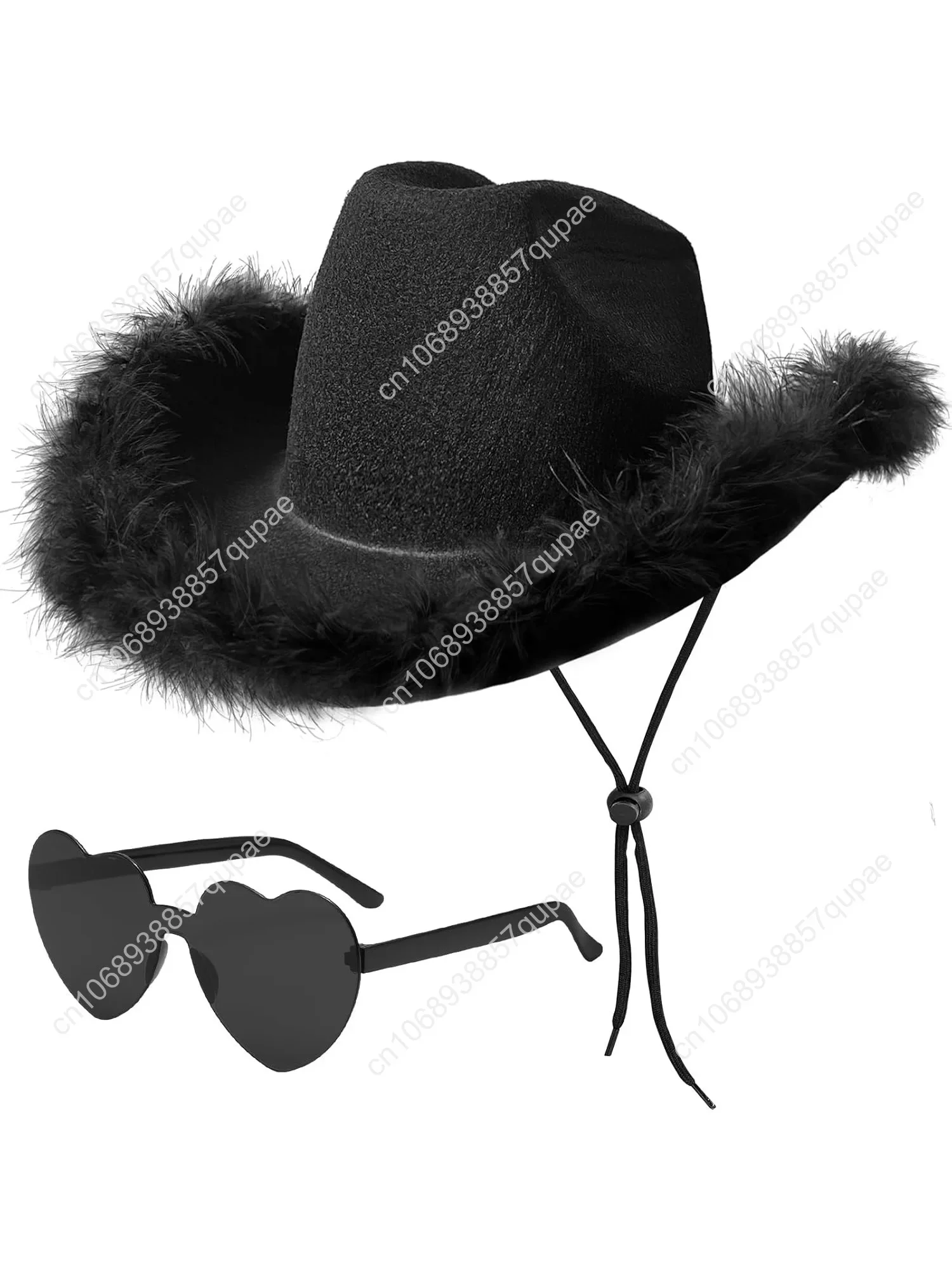 

Feather Cowboy Hat with Heart Sunglasses,Felt Cowgirl Hat for Women,Black Cowboy Hat for Halloween Costume Party,Costume Dress U