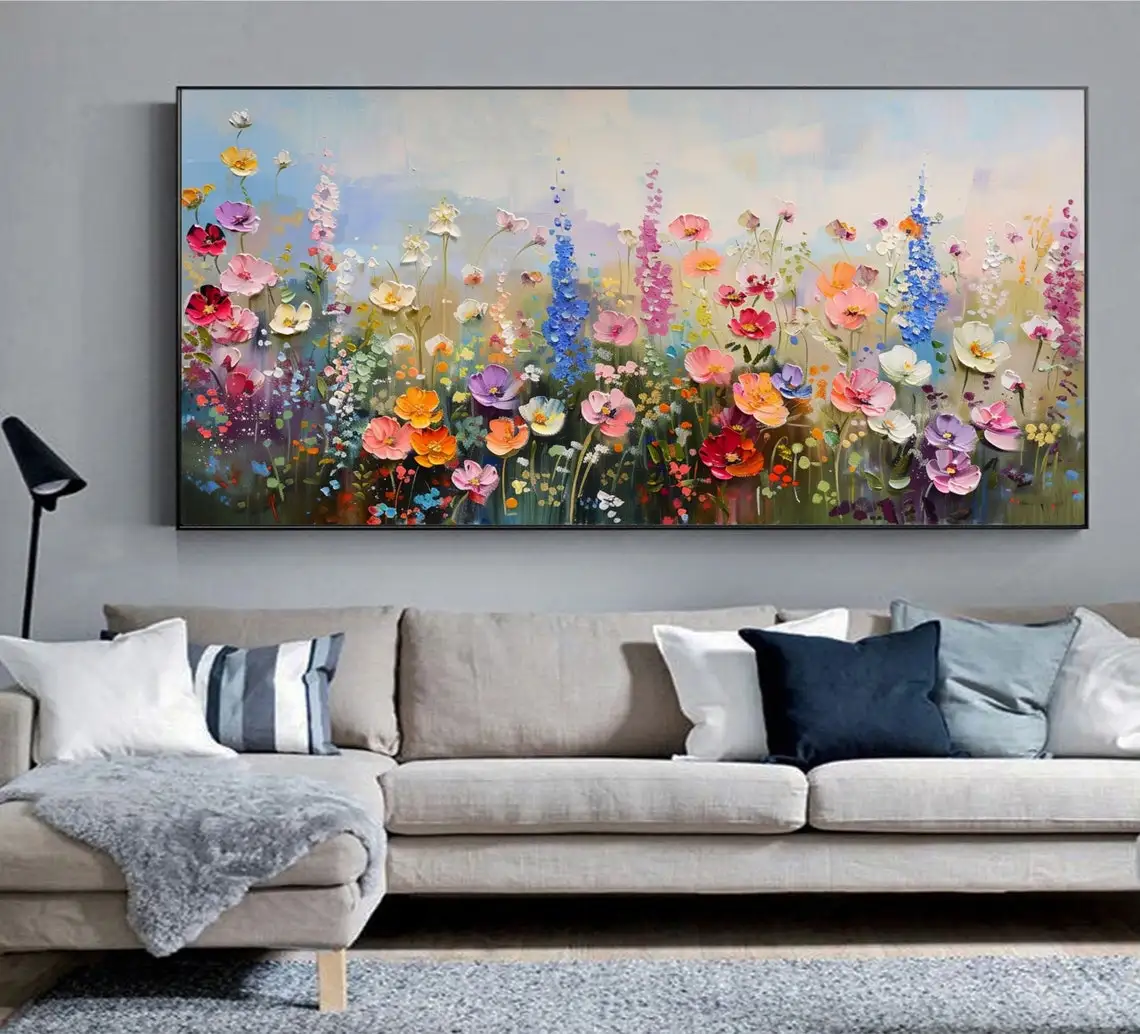 Enchanting Flower Painting on Canvas Abstract Flower Wall Decor Large 3D Textured Oil Painting Living Room Hand-painted Painting