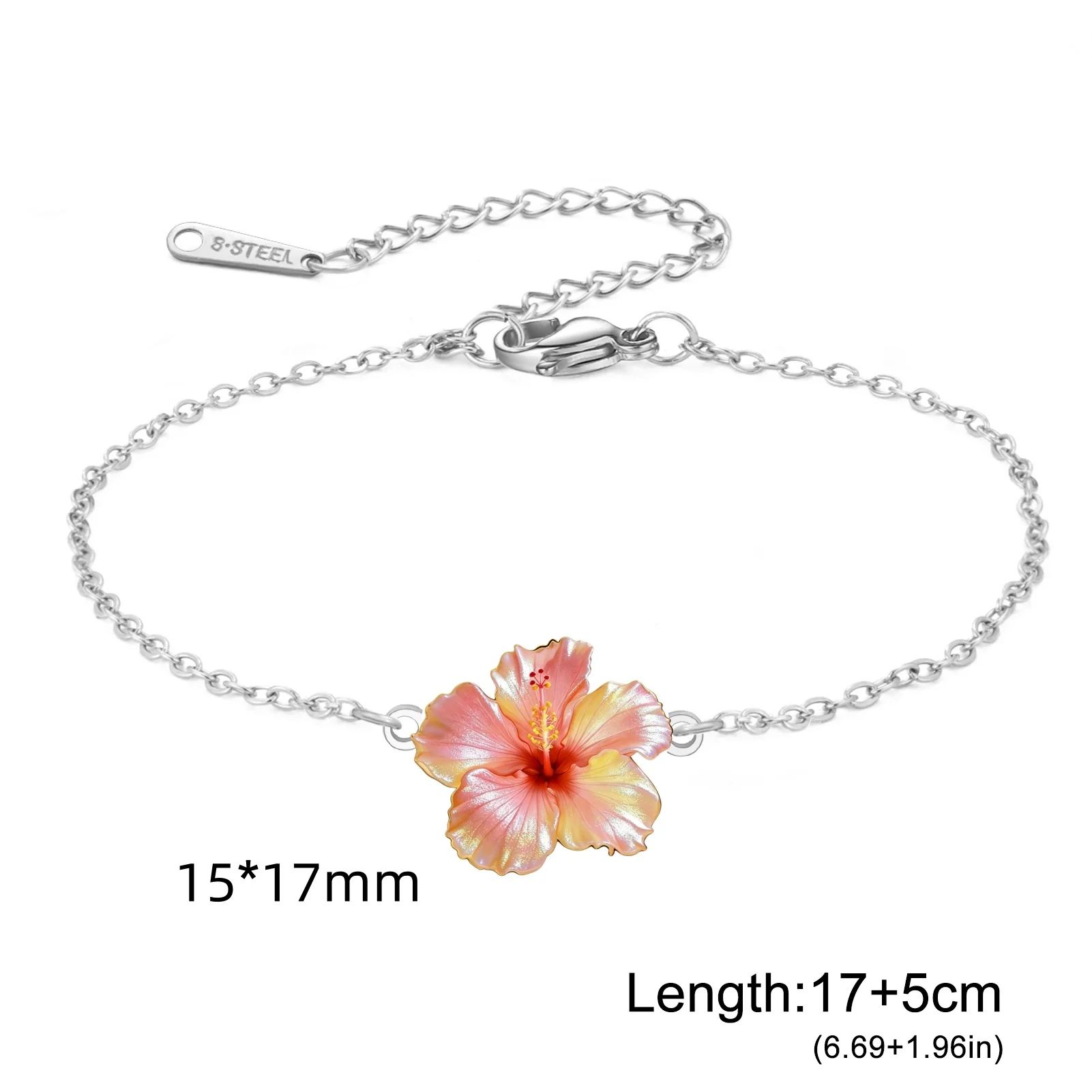 Women's Gold Plated Pink Hibiscus Flower Bracelet