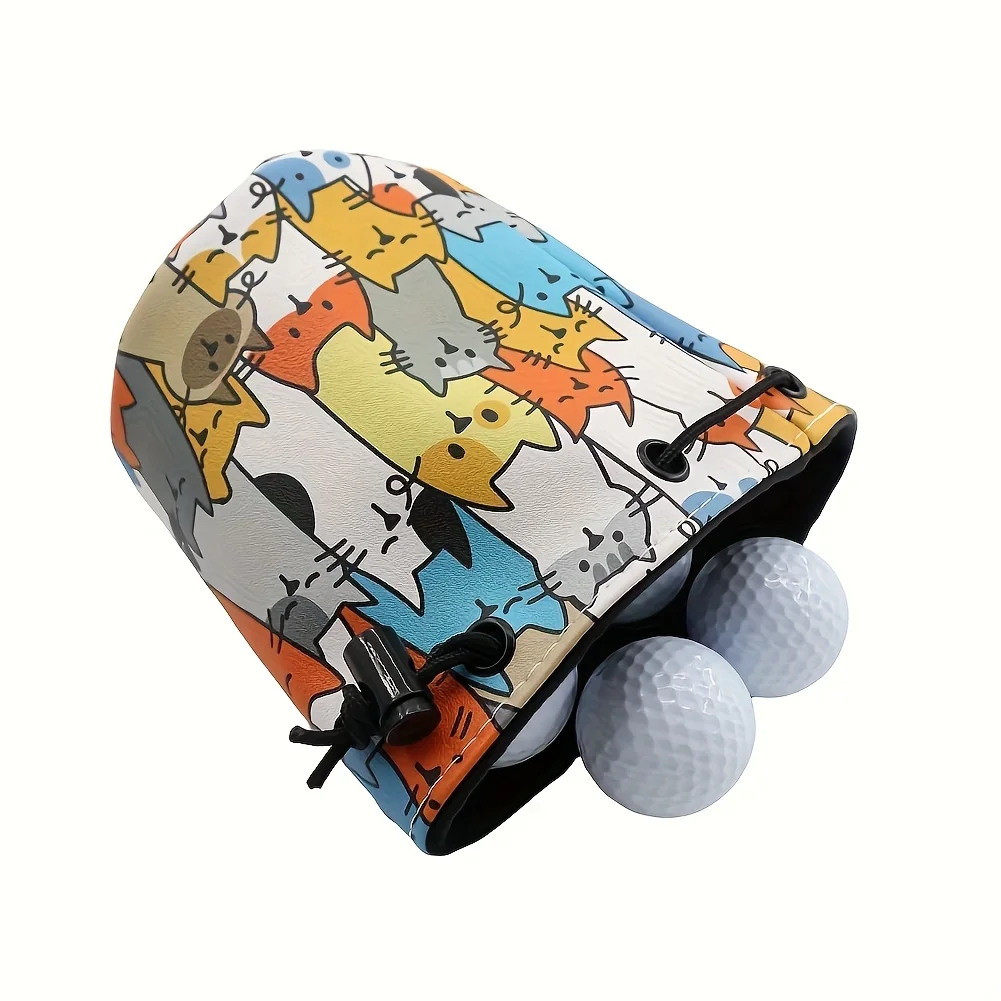

1 шт. мини-сумка для мяча для гольфа, сумка для ценностей для гольфа с милыми кошками и шнурками, аксессуары для гольфа, подарок для мужчин и женщин