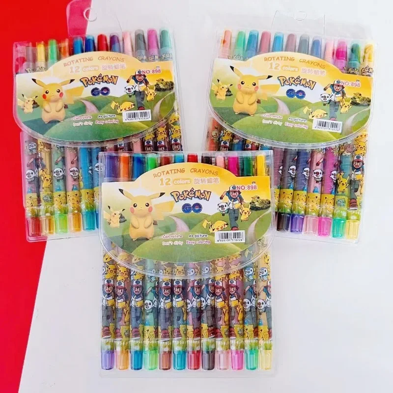 Cartoon Pikachu 12 Color Paint Brush Student Drawing School Supplies Stationery Kids Gift Crayon Anime Birthday Gifts