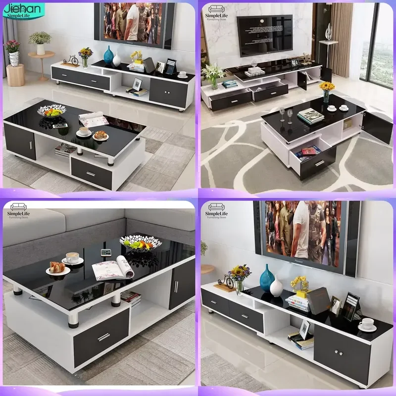 Modern Glass TV Cabinet for Living Room Simple Light Luxury MDF Storage TV Stand with Drawers and Shelves Home Furniture