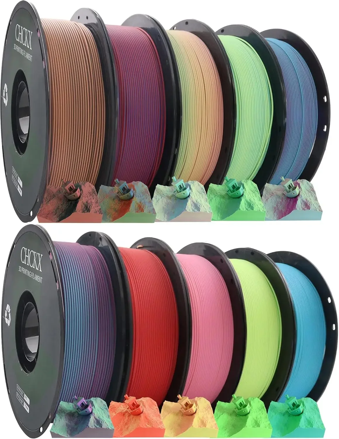USA Stock 10 Pack Matte Dual & Tri-Color PLA Filament Bundle,1kg (2.2lbs) | 10 Rolls, Dimensional Accuracy +/- 0.02 mm, 1.75 mm,