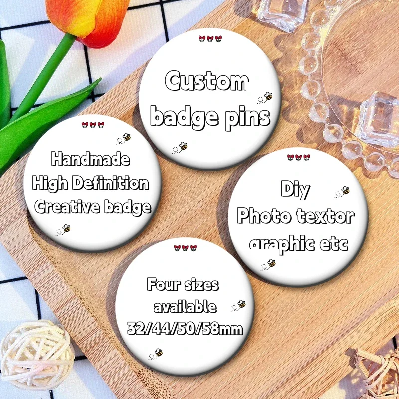 58/50/44/32mm Customized Pins Metal Badge Brooches Any Comics/Star/Pets/Anime/Lover/Babies/Etc Photos Jewelry Accessories Gifts