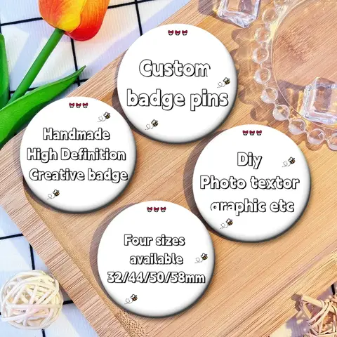 58/50/44/32mm Customized Pins Metal Badge Brooches Any Comics/Star/Pets/Anime/Lover/Babies/Etc Photos Jewelry Accessories Gifts