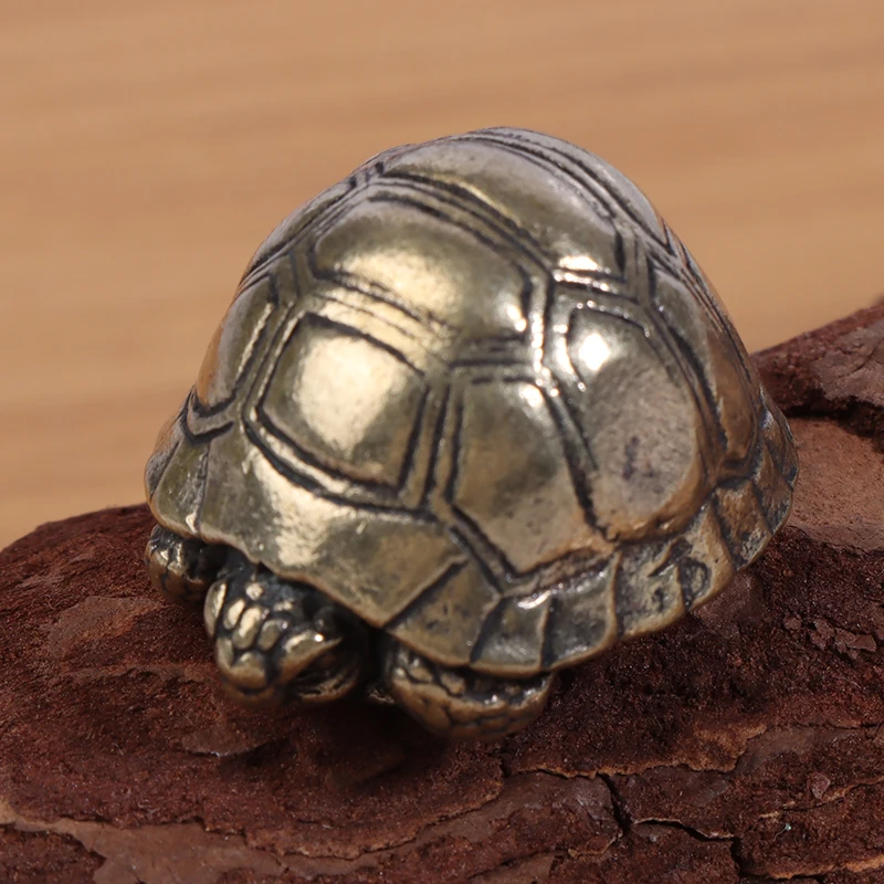 Cute Heavy Ball Shape Turtle Miniatures Figurines Antique Metal Brass Animal Tortoise Small Statue Home Table Tea Pet Ornament