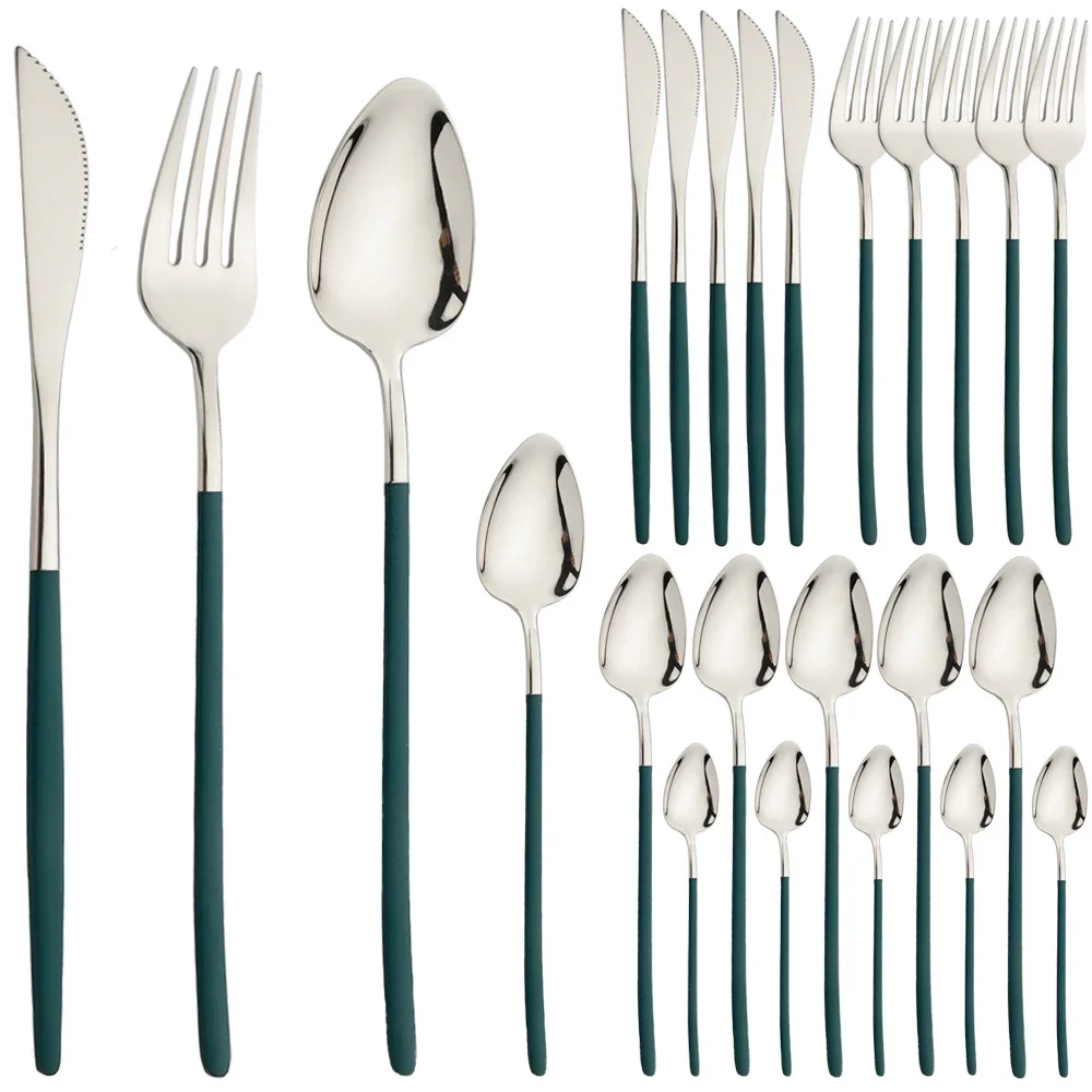 24-teiliges Besteckset aus Edelstahl, Geschirr, Stern, Steak, Messer und Gabel, Dessert, Gabel, Löffel, Familienanzüge