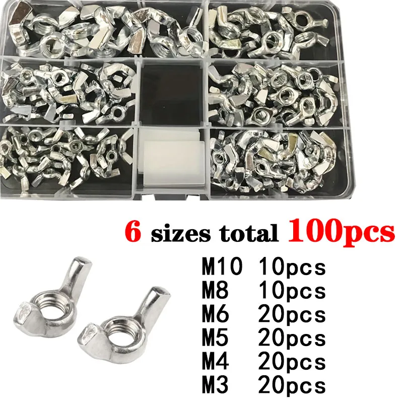 Wing Nuts Hand Tighten Nut Butterfly 100pcs/set Ingot Stainless Steel Din315 M3 M4 M5 M6 M8 M10 Galvanized Axk Electrical