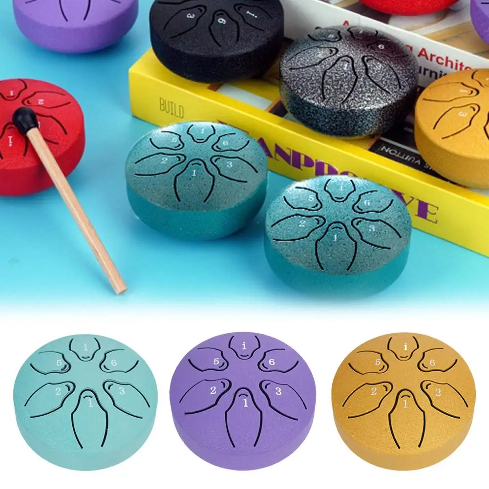 

3 Inch 6 Tone Tongue Drum Mini Hand Pan Drums Drumsticks Mini Chime Ethereal Rain Music Tambourine Rain Drum Drum Outdoor D Q9D1