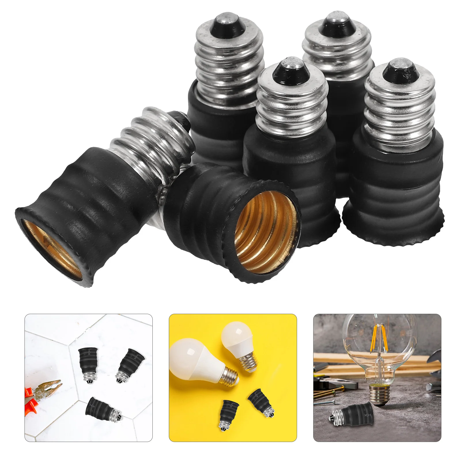 6 Pcs Lamp Adapter Socket Replacement Black Aluminum Copper Plated Ring Light Outlet