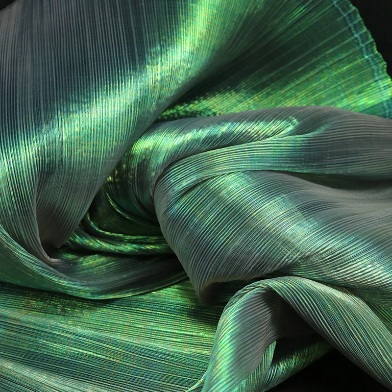 Mermaid Texture Pleated Organza Fabric Crisp By The Meter for Stage Wedding Decoration Handmade Diy Sewing Designer Cloth White view 2