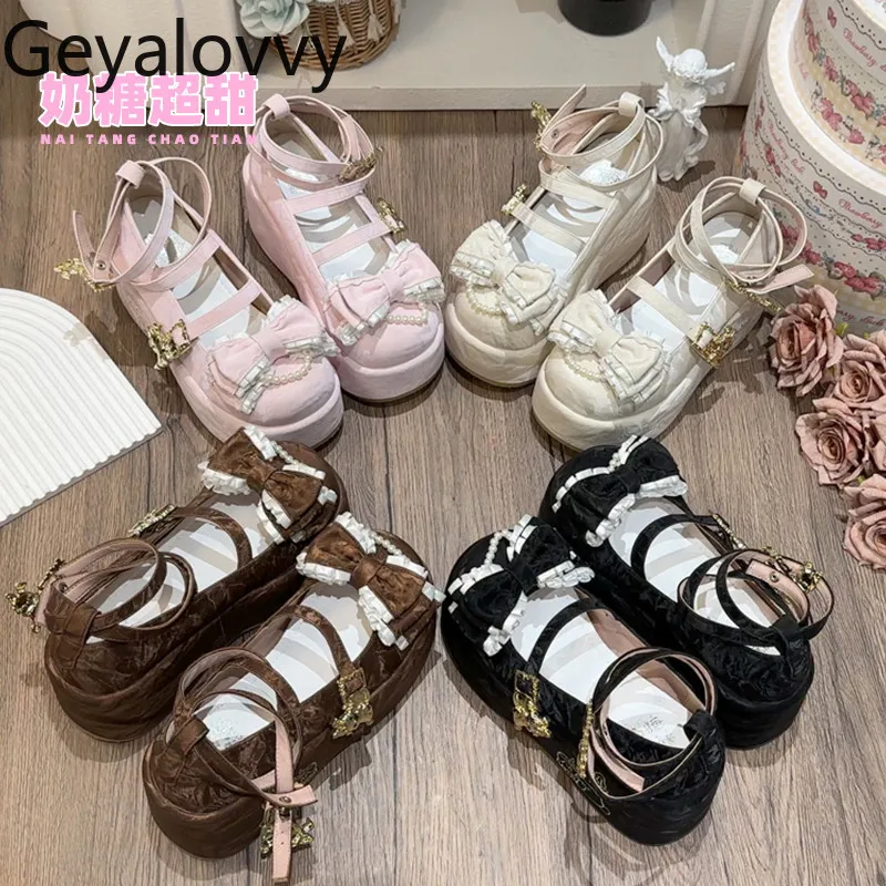 

Милые и элегантные туфли Мэри Джейн на толстой подошве в стиле Лолита, оригинальные, на высоком каблуке, для весны и осени, для женщин