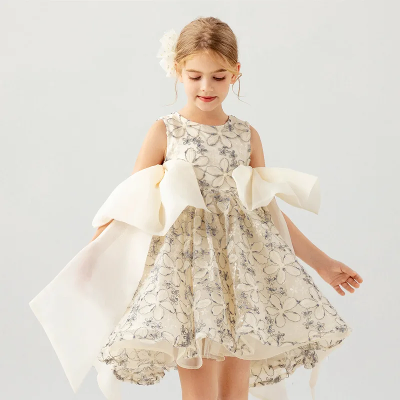 

Girls' Dress 2024 New Children's Sequin Princess Dress Fashionable Big bow Luxury Fluffy Dress Carnival Performance dress