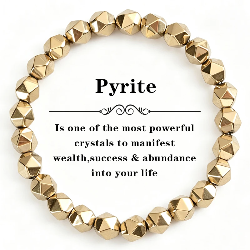 Hand Crafted Pyrite Round Faceted Beads Stretch Bracelet For Men,Women-Healing Meditation,Prosperity,Good Luck Bracelet