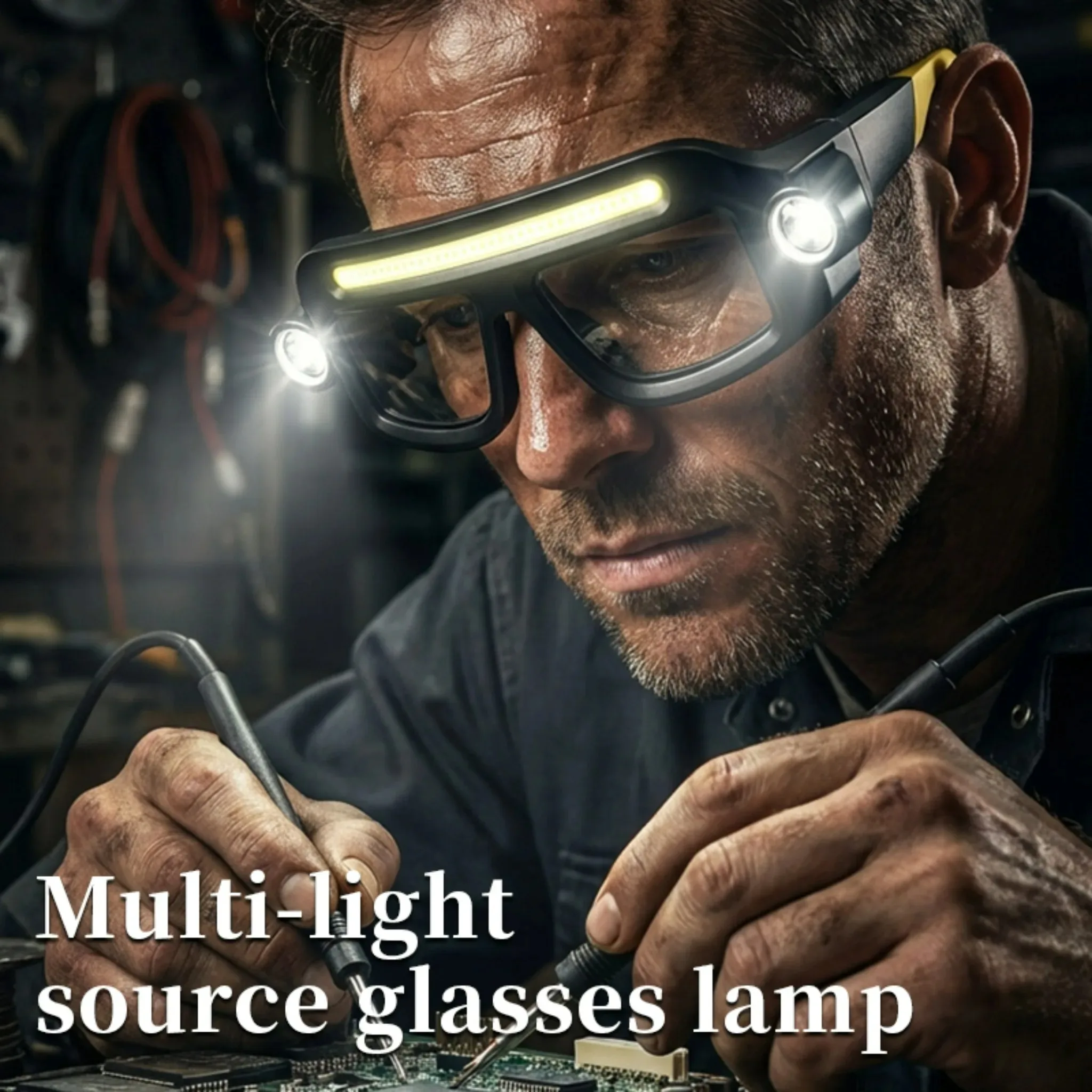 Rechargeable LED Glasses Headlight Glasses with Motion Sensor Touch Control 5 Modes TYPE-C Glasses for Running Camping Cycling