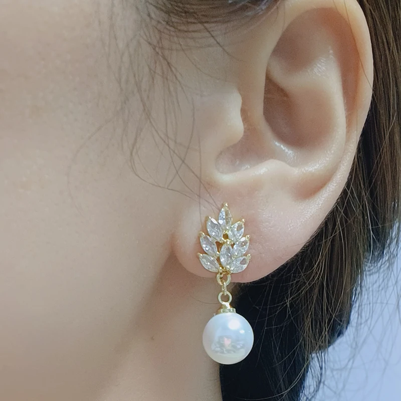 Elegant Cubic Zirconia Mabe Pearl Drop Clip on Earrings Without Piercing Ear Clips for Women Wedding Jewelry