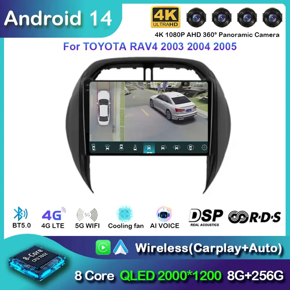 

Автомобильный радиоприемник Carplay Android 14 для TOYOTA RAV4 2003 2004 2005, навигационный мультимедийный плеер, стерео Wi-Fi + 4G видео BT, головное устройство 2 DIN