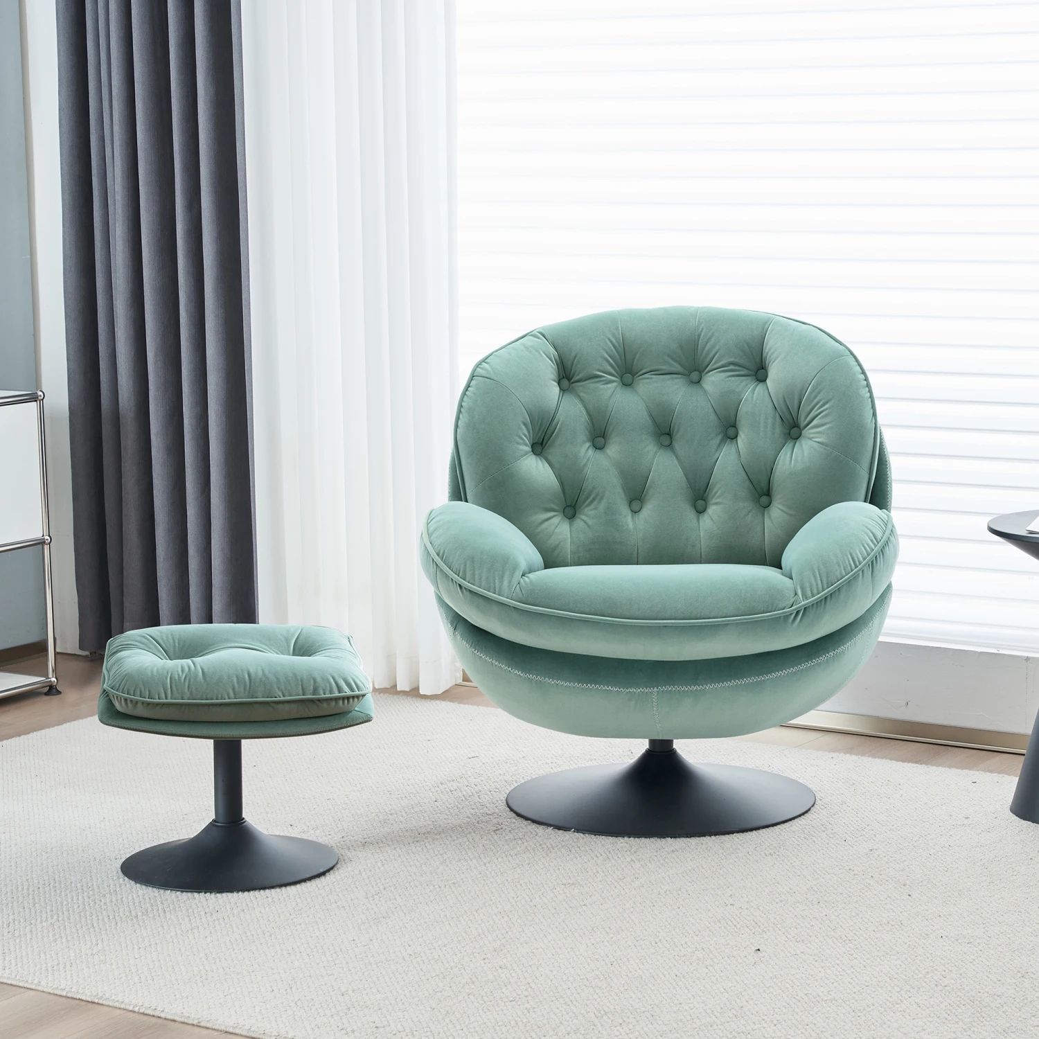 

Swivel Lounge Chair & Ottoman Set in Teal Velvet