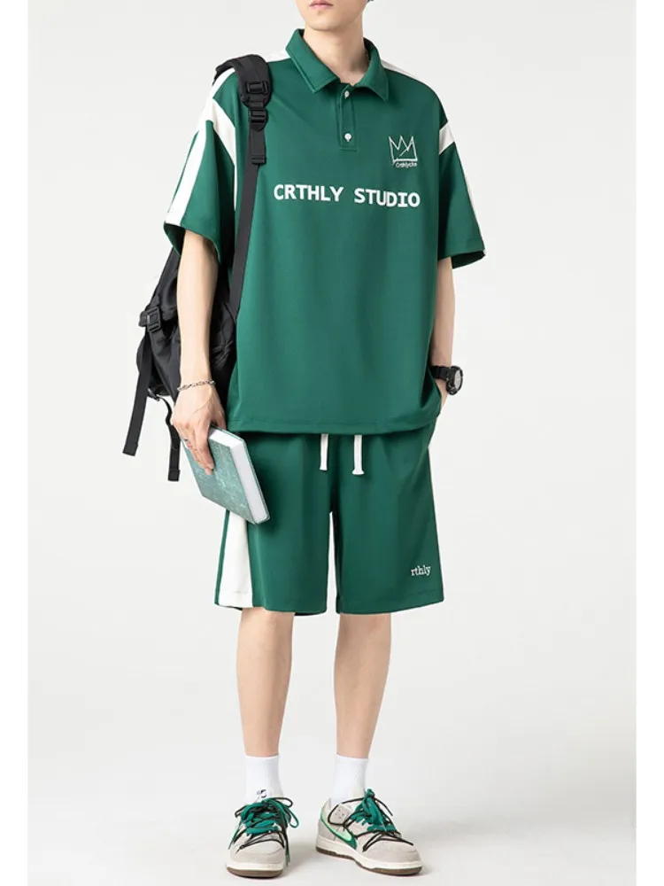 

Летний повседневный комплект из хлопкового пике для мужчин: рубашка с коротким рукавом и отложным воротником, легкий, дышащий, удобный, в подростковом стиле