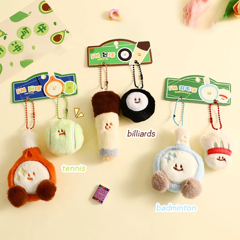 Creative Badminton Table Tennis Billiard Plush Keychain Cute Plush Stuffed Key Chains Bag Decorations Car keyring Kids Gift