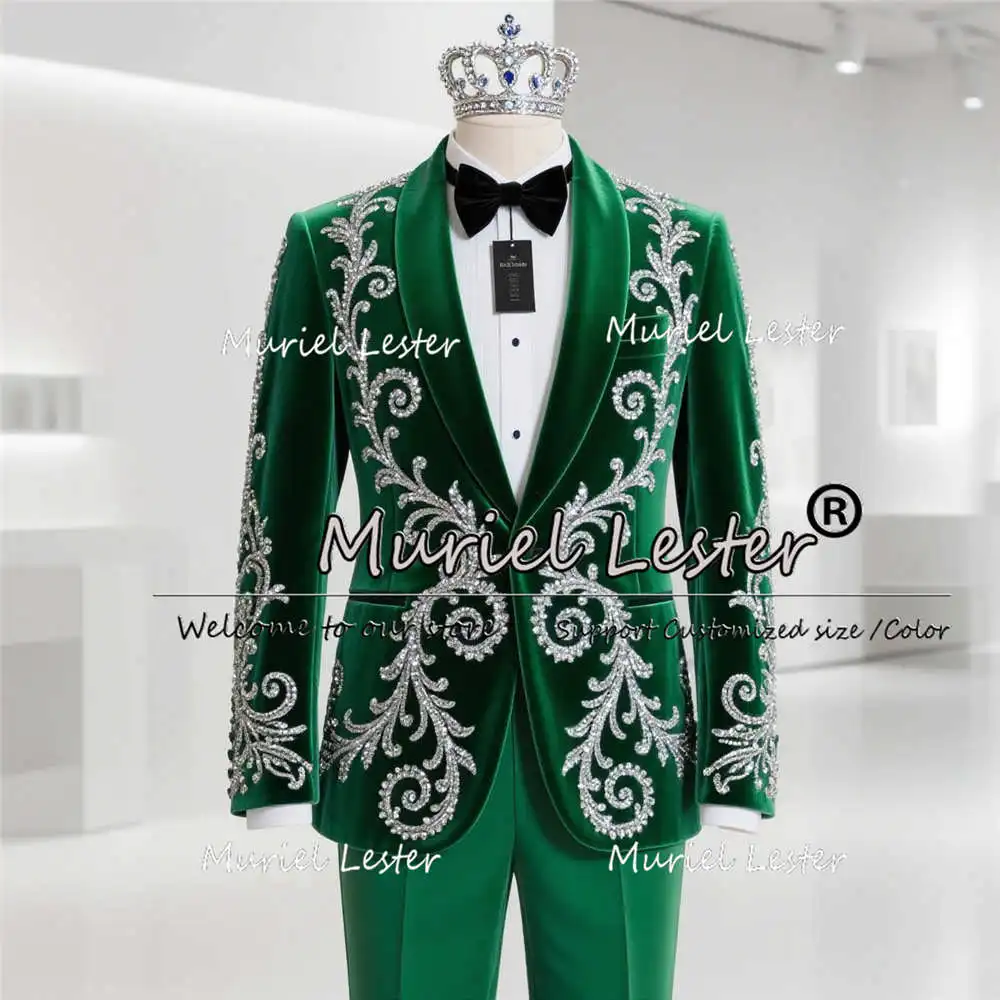 

Сверкающие бусины и камни, костюмы для мужчин на свадьбу, однобортные вечерние пиджаки для жениха, индивидуальные комплекты из 2 предметов, смокинги, костюм для мужчин