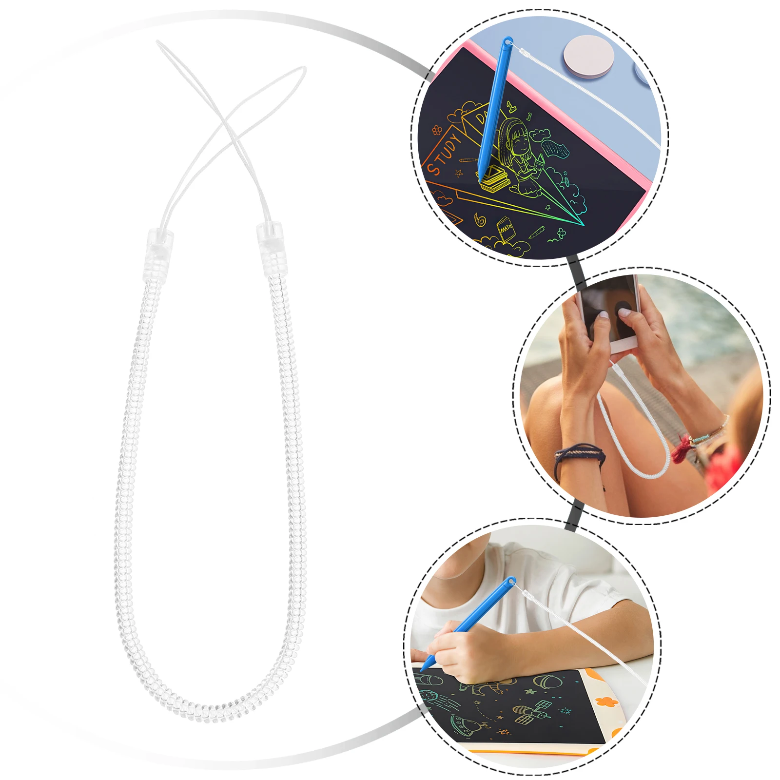 

8 Pcs Stylus Pen Strap Mobile Phone Keychain Spring Rope Holder Clip Lanyard Anti-lost White