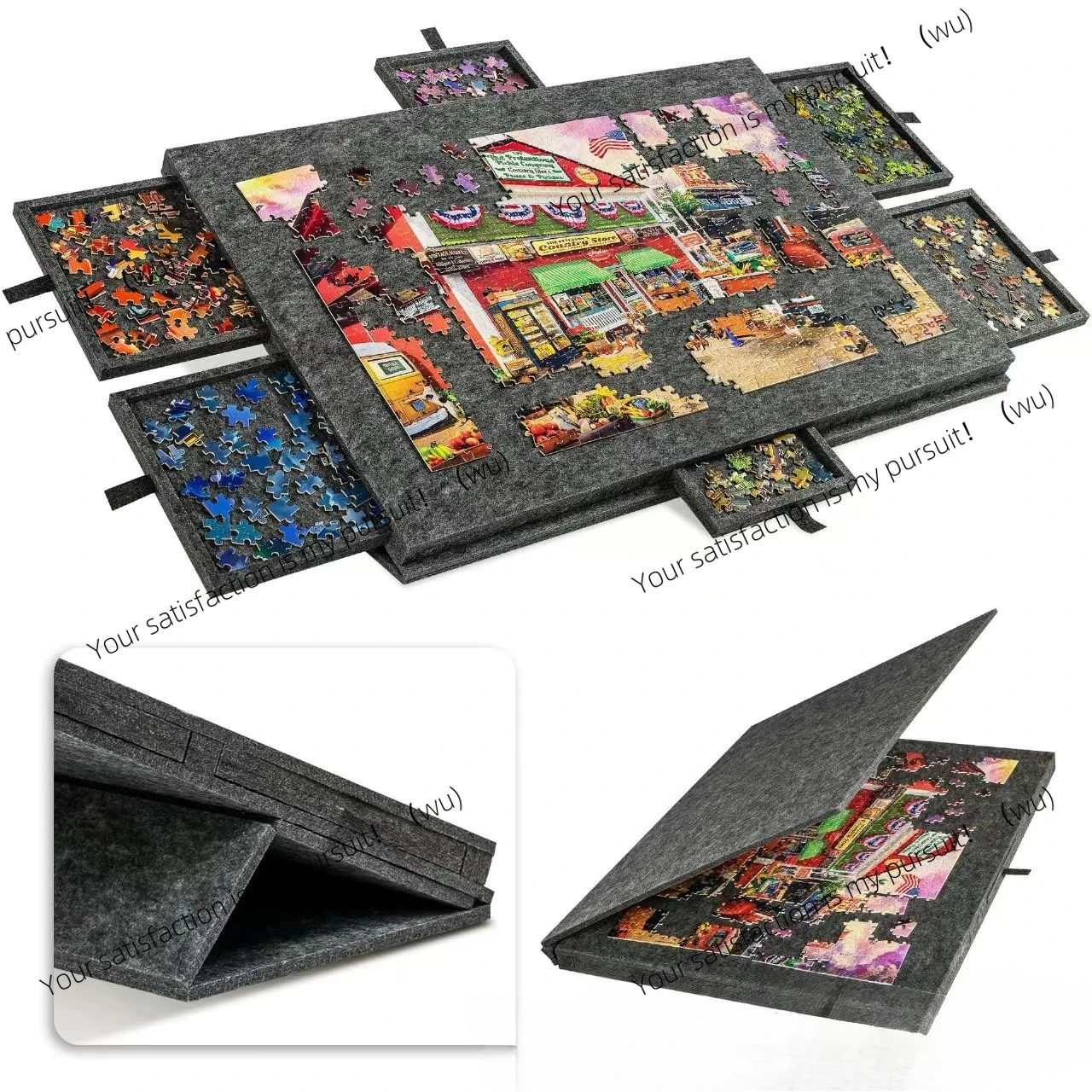 

Puzzle Table Board 6 Drawer Portable with Stand Cover Classification Felt Puzzle Table Board