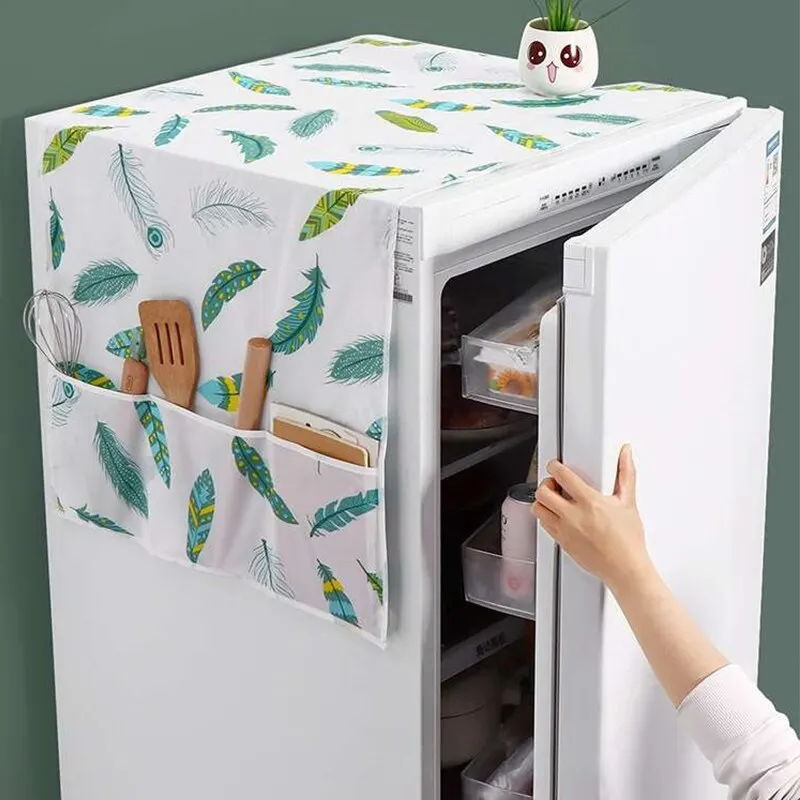 Refrigerator Dust Cover with Storage Bag Washable Printing Multi-purpose Household Washing Machine Cabinet Dust Protection Cover