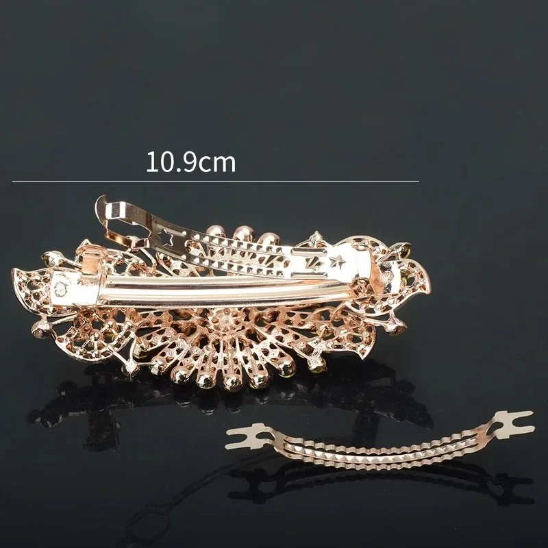 한국어 크리스탈 꽃 헤어 클립 빈티지 라인 석 클립 초대형 봄 클립 여성 머리핀 꽃 헤어 액세서리