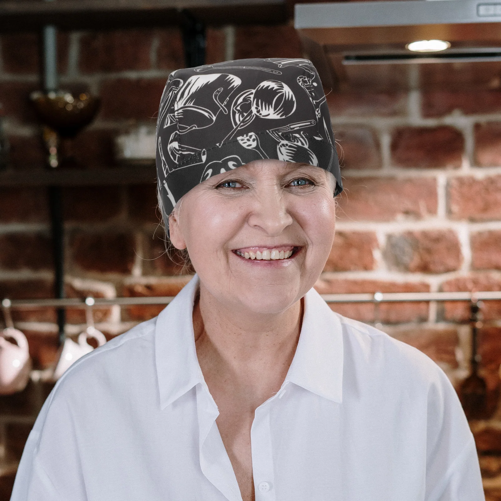 6 قطع من قبعات عمل الشيف للجنسين من القطن قابلة للتعديل قبعات المطبخ مطبوعة على شكل قرصان للمطاعم مخططة سوداء قابلة لإعادة الاستخدام