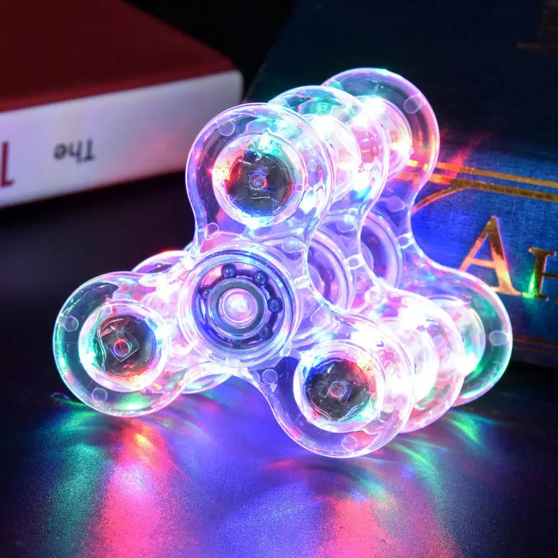 Crystal Luminous LED Light Fidget Spinner Hand Top Glow in Dark EDC Stress Relief Toys Kinetic Gyroscope for Children Adults