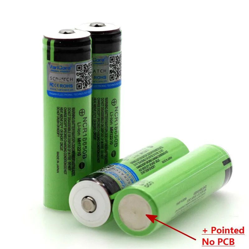 New Original 18650 3.7 v 3400 mah Lithium Rechargeable Battery NCR18650B with Pointed (No PCB) batteries +Box