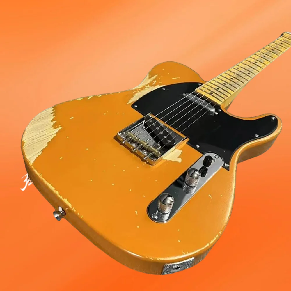 

Горячая новинка 2026 года, 39-дюймовая гитара, 6 струн, оранжевый корпус из ольхи, кленовый гриф