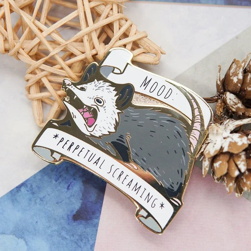 Mood Possum Enamel Pin - Perpetual Screaming Opossum  with Screen-printed Detailing