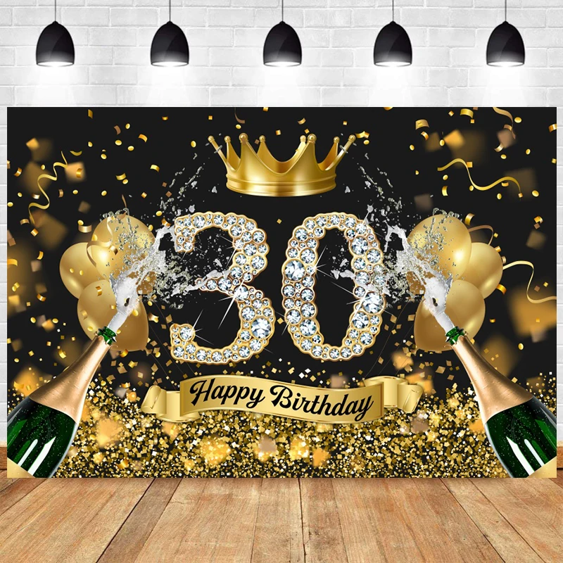 30th Backdrop Woman Happy Birthday Party Man Champagne Thirty Gifts Photography Background Adult Photo Photocall Banner