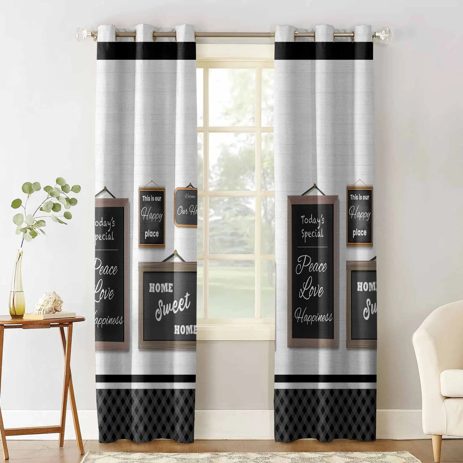 Plaque Blackboard Quotations Window Curtain Living Room Kitchen Curtain Panel Blackout Curtains For Bedroom