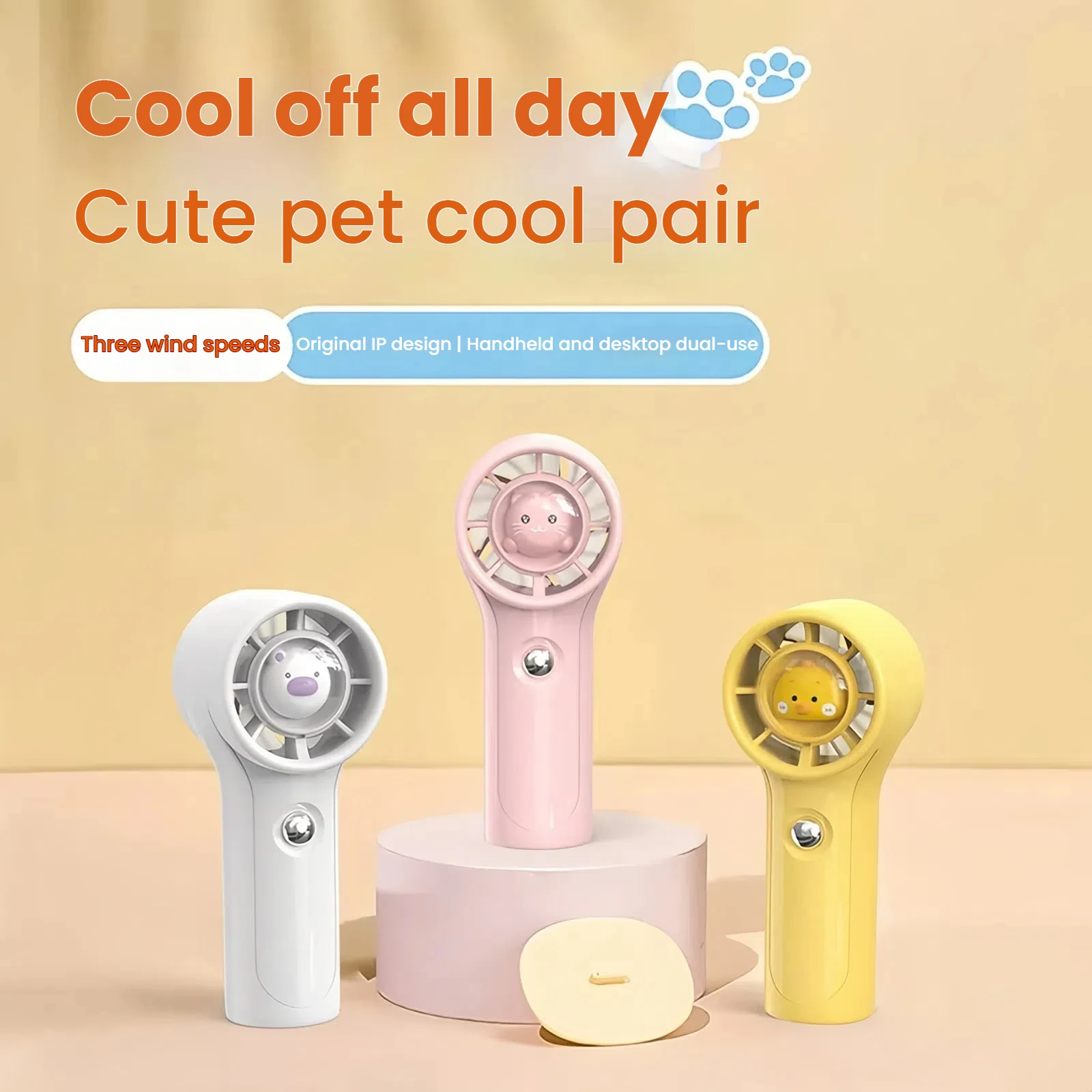 Handheld niedlicher Haustier niedlicher Ventilator USB-Aufladung Mini tragbarer kleiner Ventilator Desktop leiser großer Windventilator Luftkühler 3-Gang-Windgeschwindigkeit