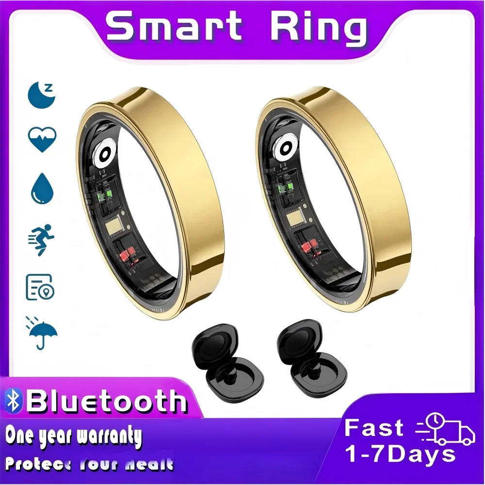 

Умное кольцо R09 для мужчин и женщин с зарядным кейсом, измерением пульса и уровня кислорода в крови, водонепроницаемость 5ATM, для Xiaomi, Samsung, Android, IOS