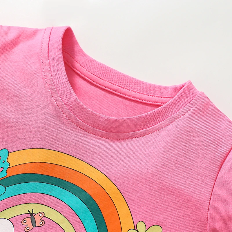 Little maven 2024 Summer Kids Clothes for neonate magliette Cartoon Rainbow Flowers abbigliamento per bambini Cotton Tops Tees