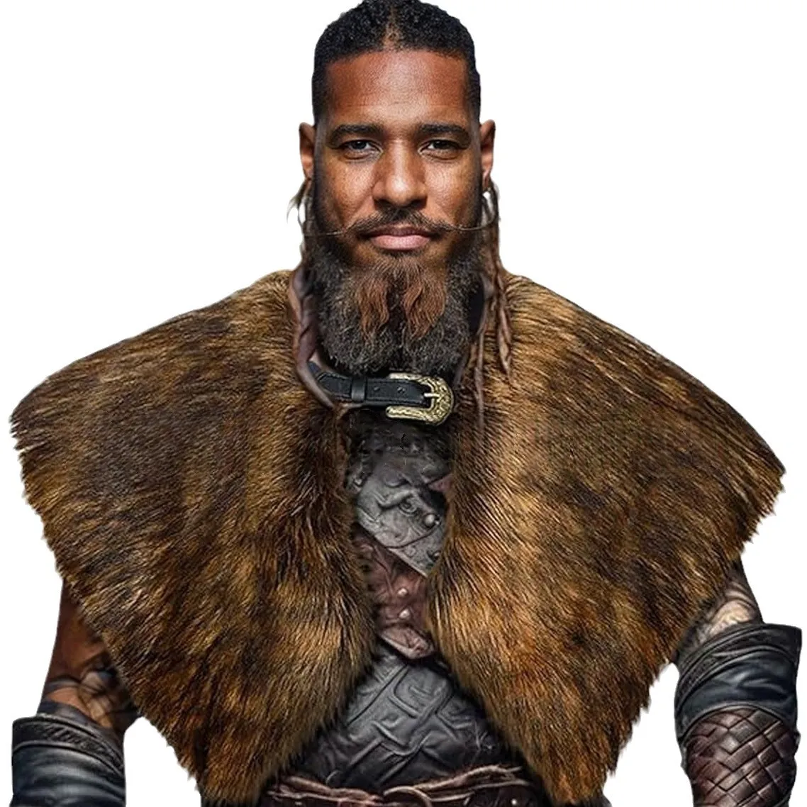 

New Medieval Retro Cape Leather Faux Fur Stitching Warrior Back Armor Role Play Costume Accessories Props