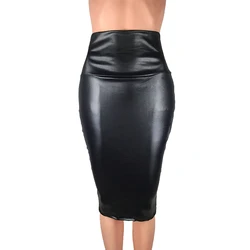 Leather Skirt Back Split Women Sexy Bodycon Pencil Skirt Sexy Office Lady Pencil Package Skirts High Waist Summer Long Skirt