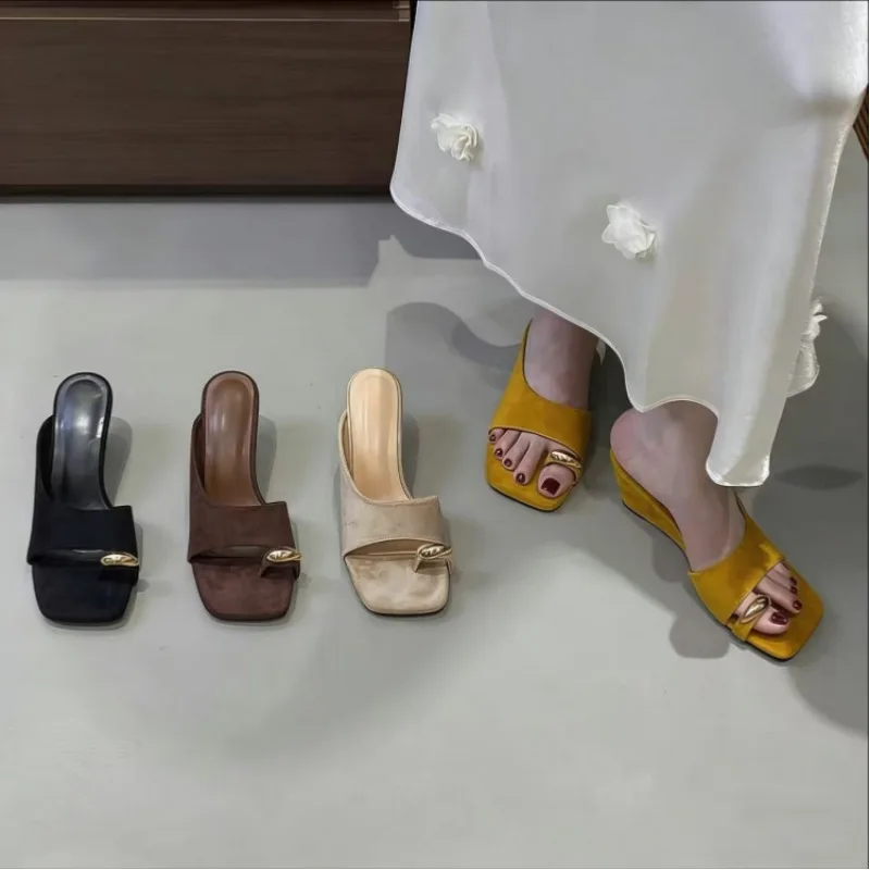 New Fashion Summer High Heel Slippers New Style Slimming Slope Heel Korean Version Bare Toe Flip Flops Cool Slippers Sandals