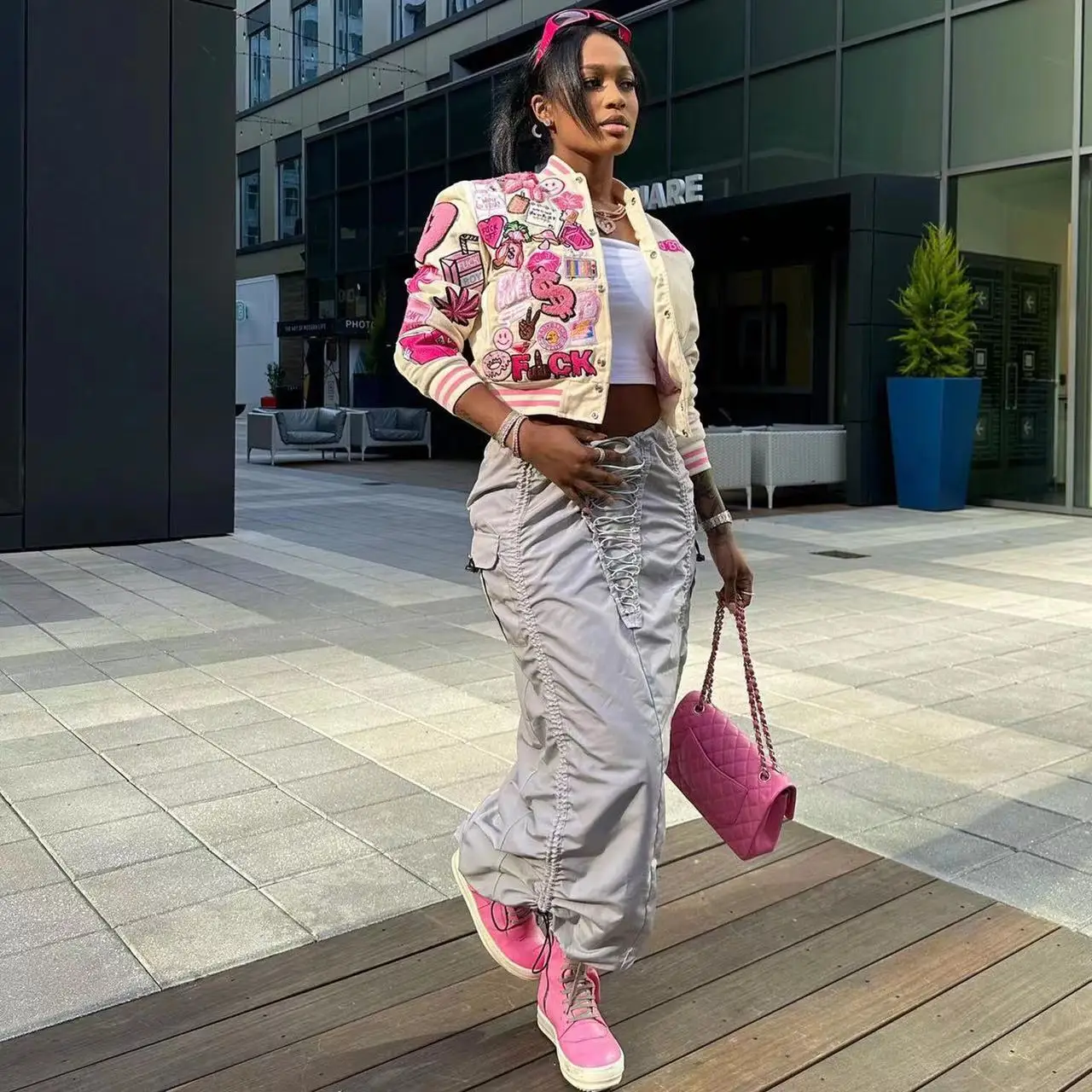 

Fashionable European and American press button multi style printed jacket Baseball jacket Street Harajuku women's jacket top