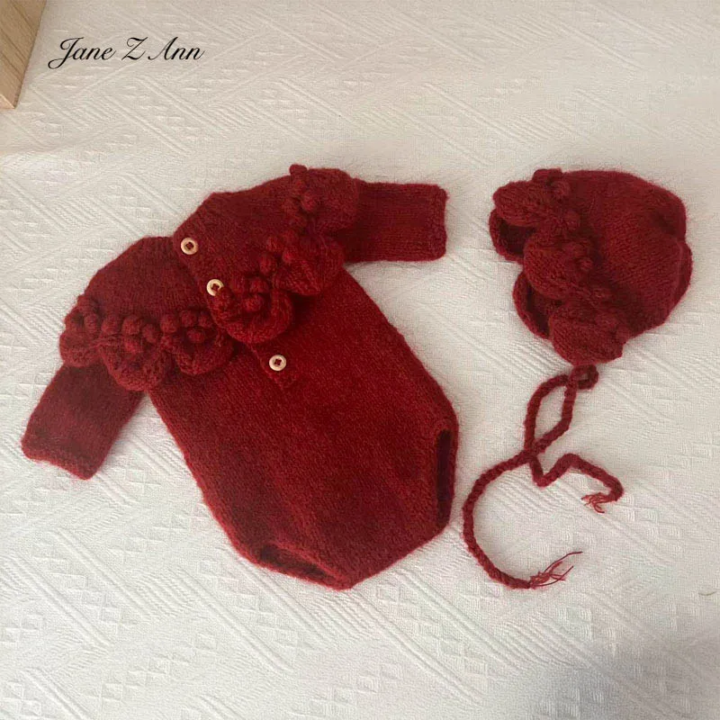 

Newborn photography props set handmade crochet knit baby outfit with hat photo shoot red white baby clothes