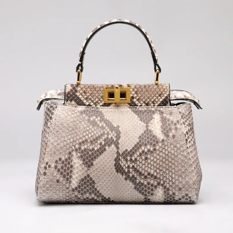 2025 bolsa de ombro de pele de python genuína cor bege couro de cobra pequena bolsa transversal novo design